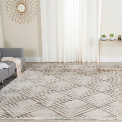 Silver Geometric Hand-Knotted Wool Area Rug, 8' x 10'