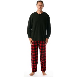 #FollowMe Mens Thermal Henley Pajama Set with Polar Fleece Pants  Warm, Comfy Sleepwear - 1 of 4