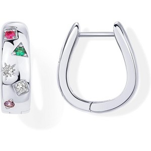 14K gold-plated 925 sterling silver stud earrings, multi-colored cubic zirconia personalized earrings - 1 of 4