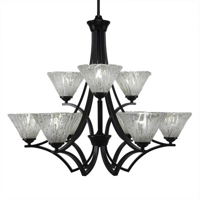 Toltec Lighting Zilo 9 - Light Chandelier in  Matte Black with 7" Italian Ice Shade