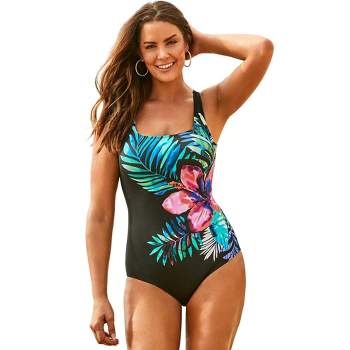 Swimsuits For All Women's Plus Size Colorblock V-neck One Piece Swimsuit,  26 - Very Fuchsia : Target