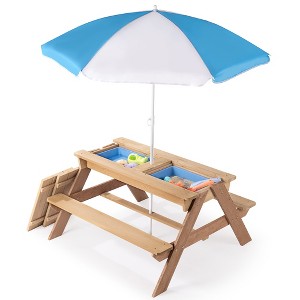 ALEXOUN 3 in 1 Convertitable Sand and Water Table with Umbrella, Picnic Table for Outdoor Backyard Patio Play - 1 of 4