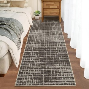 Washable Modern Striped Area Rug with Non-Slip Backing, Stain Resistant, Low Pile Soft Touch Carpet, Folding Floor Cover for Bedroom and Apartment. - 1 of 4