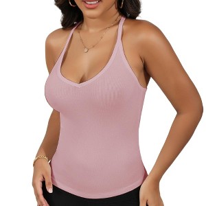Anna-Kaci Active Women's Ribbed Knit Deep V Neck Tank Top with Seamless Design - 1 of 4