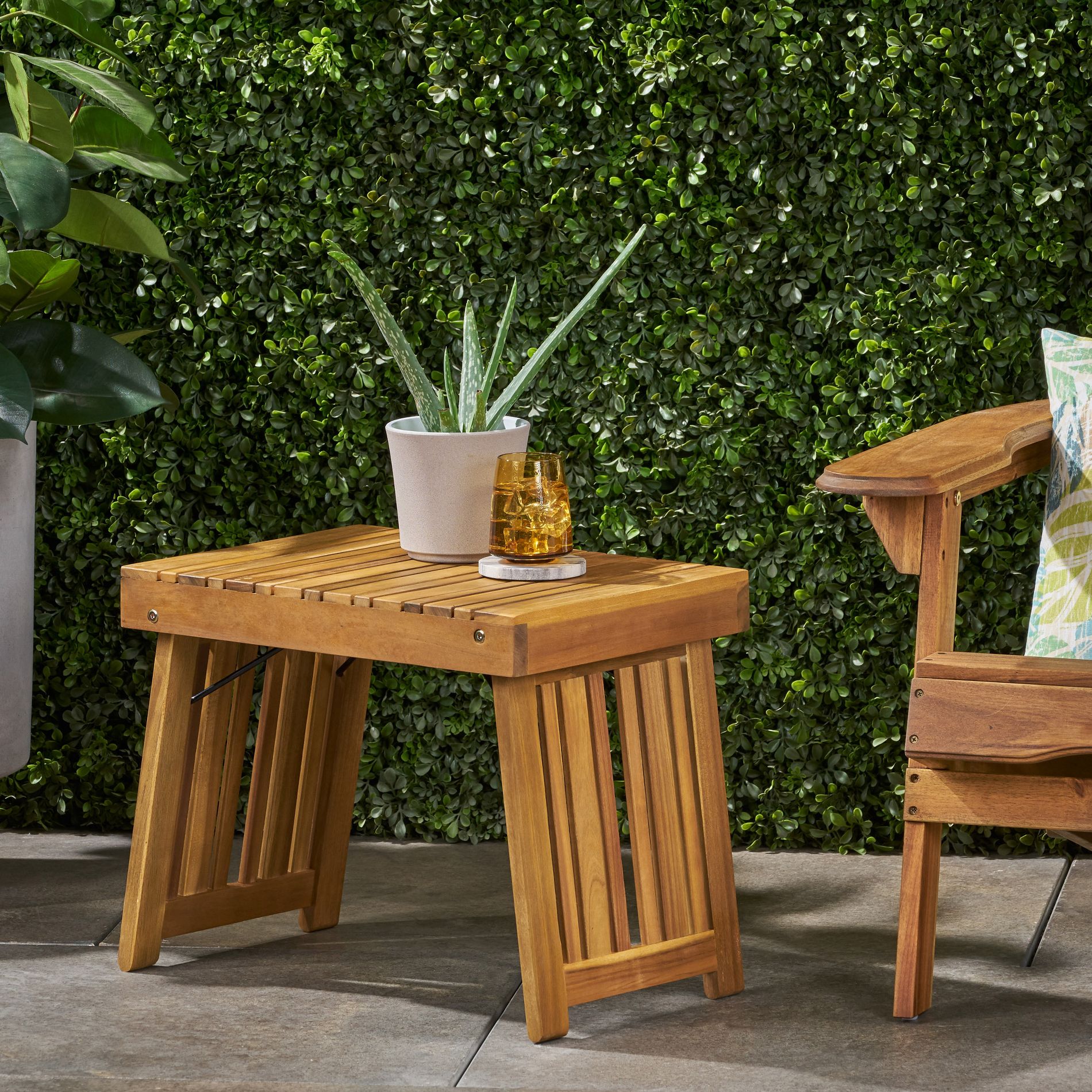 Foldable Outdoor Wood Side Table, Slatted Patio Accent Table for Garden, Balcony, Porch and Deck, Brown