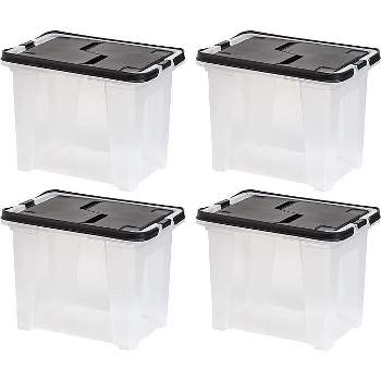 Iris Usa Portable Letter/legal File Tote Box, 4 Pack, Bpa-free Plastic Storage  Bin With Organizer-lid, Durable, Secure Lid And Handle, Black : Target