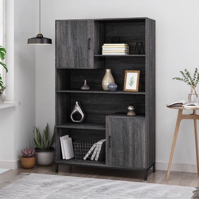 NicBex Bookcases for Living Room 4-Tier 31.5" W Storage Cabinet Bookcase with Iron Legs and 1 Drawer, 2 Cabinets for Home Office