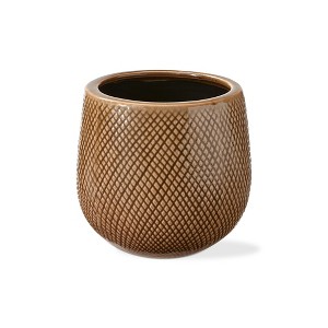 tagltd Cross Hatch Planter Small Taupe Glazed Stoneware, 6.1L x 6.1W x 5.7H inches, Fits up to a 4" drop in pot. - 1 of 2