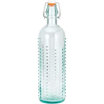 Amici Home Urchin Hermetic Bottle, 34 Fluid Ounces, Green Recycled Glass - Clear