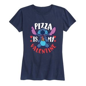 Women's - Lilo and Stitch - Pizza Is My Valentine Short Sleeve Graphic T-Shirt - 1 of 4