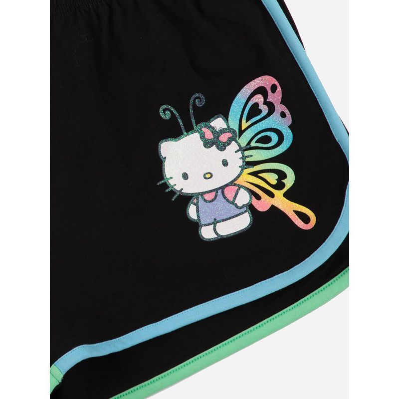 Hello Kitty Butterfly Glitter Print Women's Black Lounge Shorts, 4 of 7