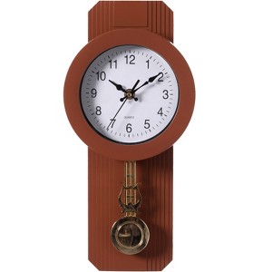 Clockswise Wood- Looking Pendulum Square Plastic Wall Clock for Living Room, Kitchen, or Dining Room, Silent Clock, Battery Powered, Large Wall Clock - 1 of 4