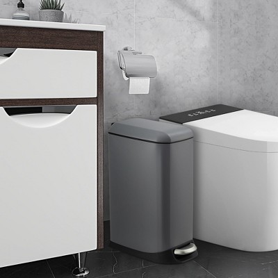 3.2 Gallon Slim Trash Can with Removable Inner Bucket, Stainless Steel Garbage Bin with Soft-Close Lid, Step Trash Can for Kitchen, Bathroom