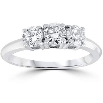 Pompeii3 1 Carat 3-Stone Diamond Engagement Ring Solitaire Round Cut 14k White Gold
