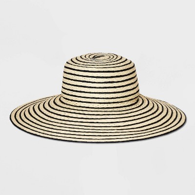 Striped Straw Down Brim Hat - A New Day™ Natural/Black S/M