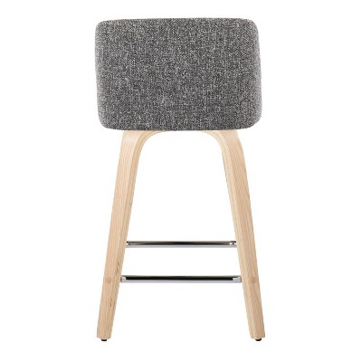 Gray and Natural Wood Swivel Counter Stool with Chrome Footrest