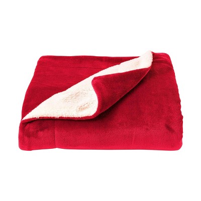 Oversized Polyester Fleece Sherpa Throw Blanket Red white