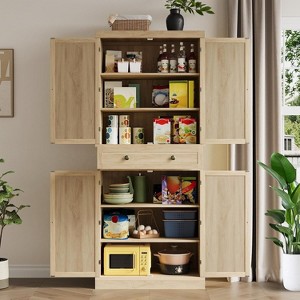 Acekool 72" Tall Woven Rattan Kitchen Pantry Cabinet with 4 Adjustable Shelves & Drawer – Versatile Storage for Kitchen, Dining & Living Rooms - 1 of 4