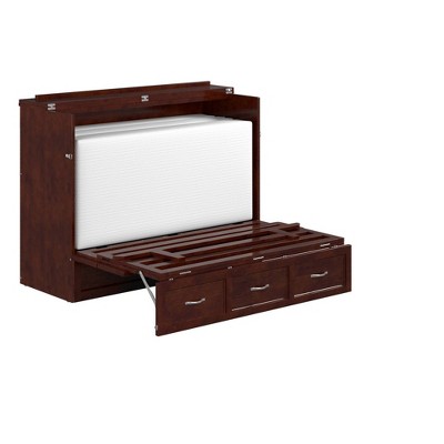 Walnut Full Murphy Bed Chest with Storage Drawer