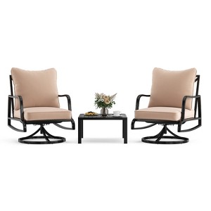 Maggift Patio Seating Set 3-Piece with Swivel Rocking Chair, Side Table and Thick Cushion for Backyard and Garden, Beige, 23.2" * 26.8" * 34.2" - 1 of 4