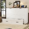 Full/Queen Size Farmhouse Murphy Bed with Charging Station, Foldable Platform Bed with Large Storage Drawer - ModernLuxe - 4 of 4