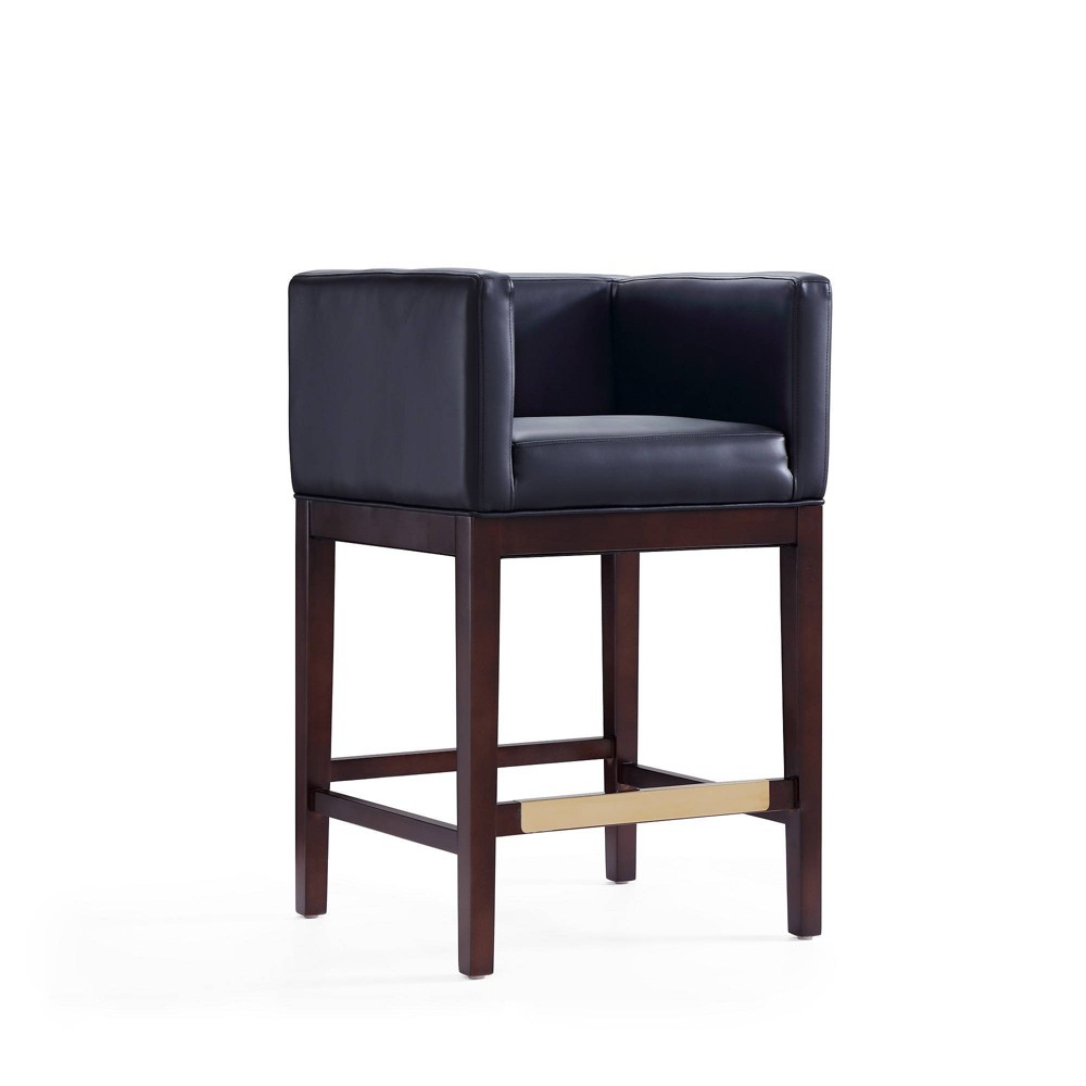 Photos - Chair Kingsley Beech Wood Counter Height Barstool Black - Manhattan Comfort: Elegant Faux Leather, Gold Footrest, No Assembly Requ