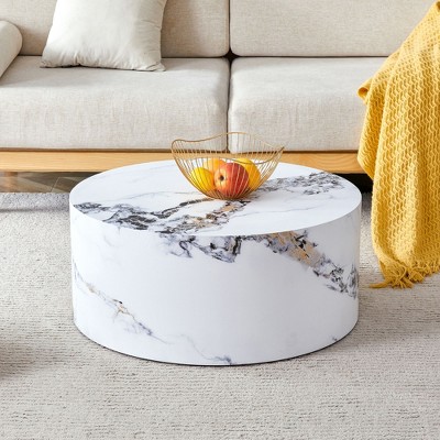 CAVINAS Round Modern Coffee Table for Living Room,Side Center Table with Patterned Design for Bedroom