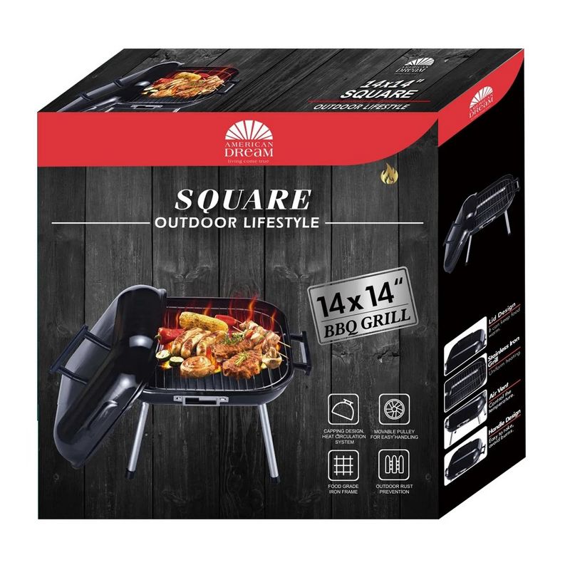 J&V TEXTILES 14 Inch Portable BBQ Square Grill, 2 of 5
