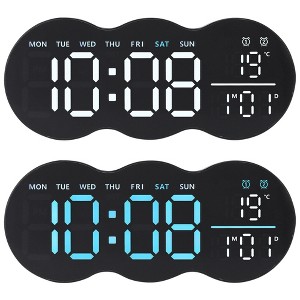 REGALWOVEN 2 Pcs Digital Plastic Temperature Display Auto-Dimming Large Wall Clock 11 x 4.5 Inches - 1 of 4