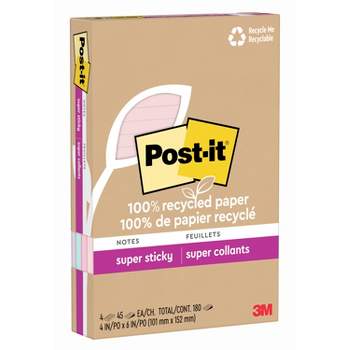 Post-it Lined Recycled Notes, 4 x 6 Inches, Wanderlust Pastel, 3 Pads with 90 Sheets