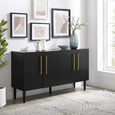 Everett Matte Black Mid-Century Sideboard with Tapered Legs