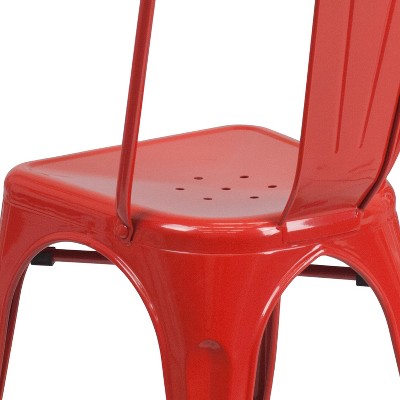 Red Powder Coated Steel Tolix Dining Chair