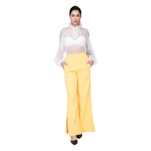 Slickblue Wide Leg Pants with Side Slit, Women's Fashion Trousers, Trendy Design, S/M/L, Golden - 1 of 4