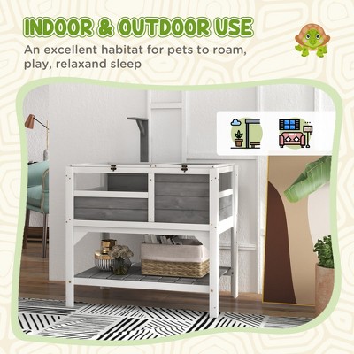 Light Gray Wooden Tortoise Habitat with Storage Shelf
