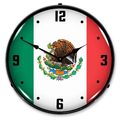 Collectable Sign & Clock | Mexican Flag LED Wall Clock Retro/Vintage, Lighted