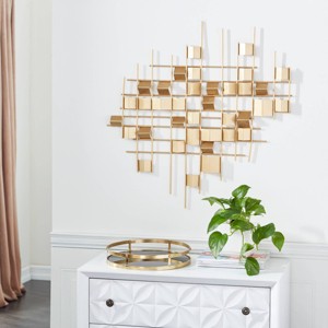 Contemporary Abstract Wall Decor Gold - CosmoLiving by Cosmopolitan: Iron Metalwork, Vertical Orientation, Spot Clean - 1 of 4
