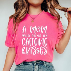 Simply Sage Market A Mom Who Runs On Caffeine And Kisses Garment Dyed Tee - 1 of 4
