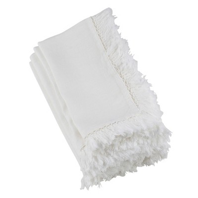 White Linen Fringe Edge 20" Napkin Set