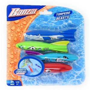 Banzai Swimming Pool Diving Toys Torpedo Beasts Sharks, 4 in a Pack, Ages 3+ - 1 of 2