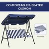 Okak 3-Seater Outdoor Patio Swing Chair with Removable Cushions,Porch Swing Chair with Adjustable Canopy for Garden,Poolside,Backyard,Dark Blue - 2 of 4
