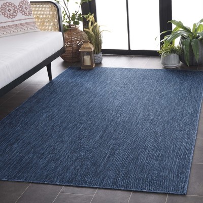 Blue Solid Stain-Resistant Wool Indoor/Outdoor Area Rug