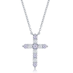 Bella Silver Sterling Silver Lavender CZ 'June Birthstone' Cross Necklace - Purple - 16+2 Inch - 1 of 2