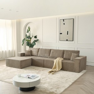 139.3" Modular Sectional Sofa, Boneless Cloud Couch with Ottoman & 2 Pillows, No Assembly, L-Shaped Corduroy Sofa for Living Room & Bedroom - 1 of 4
