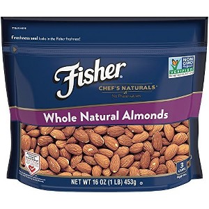 Fisher Chef’s Naturals Gluten Free, No Preservatives, Non-GMO Whole Natural Almonds, 16 oz Bag - 1 of 4