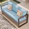 COWLOWN Light Blue Patio Wicker Sofa 3-Seater, Outdoor Rattan Couch with Thick Cushions & Armrests, Modern Garden Furniture for Porch, Balcony, Deck - 3 of 4