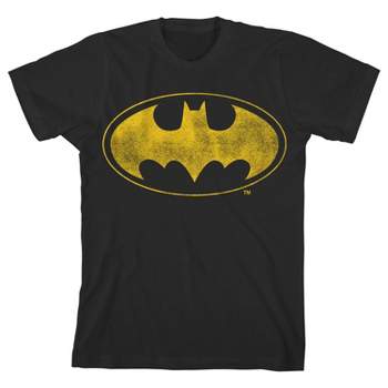 Batman Distressed Yellow Logo Black T-shirt Toddler Boy to Youth Boy