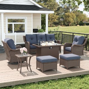 LayinSun Wicker Outdoor Furniture Set with 6-inch Comfy Cushions, High Back Patio Furniture Set with Swivel Rocking Chairs and Side Table - 1 of 4