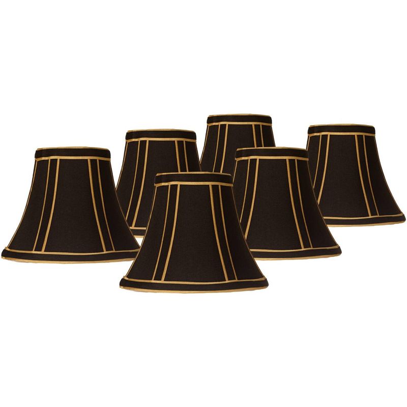 Springcrest Set of 6 Empire Lamp Shades Black with Gold Trim Small 3" Top x 6" Bottom x 5" High Candelabra Clip-On Fitting, 1 of 8
