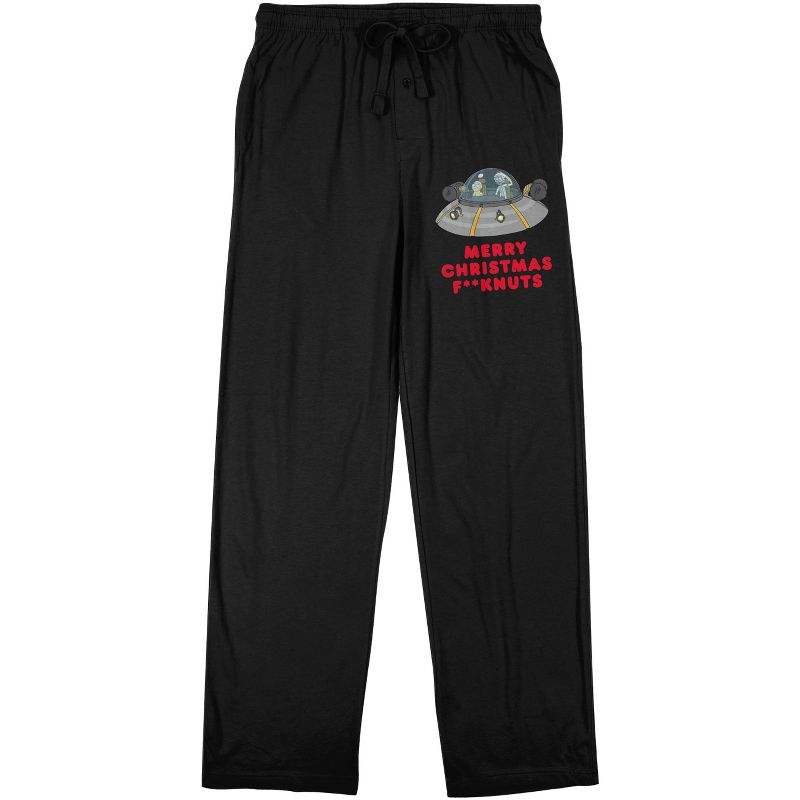 Rick & Morty Merry Christmas Ship Men's Black Sleep Pajama Pants, 1 of 4