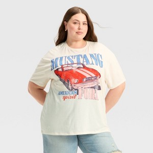 Women's Mustang Oversized Graphic T-Shirt - Off-White - 1 of 3